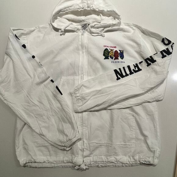 Florida Women Small Sun n Fun White Light Weight Jacket Colorful Fish Hooded - Picture 2 of 9